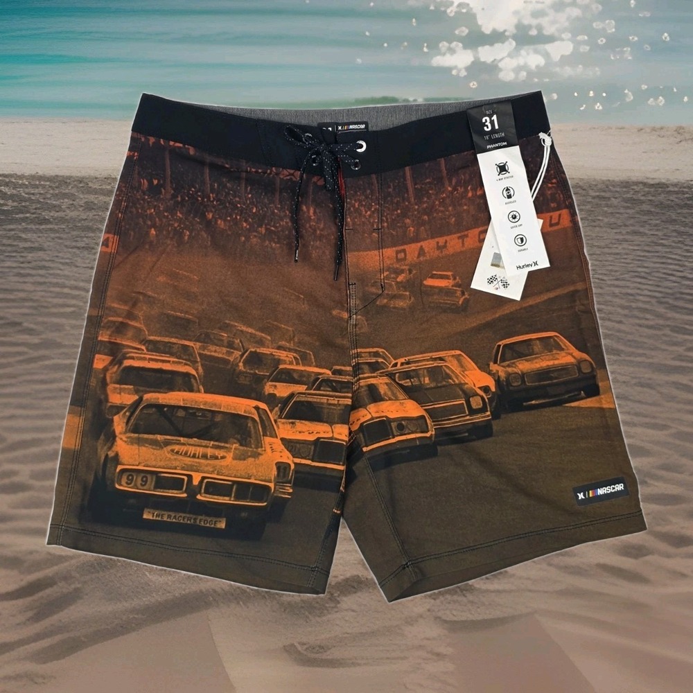Hurley Phantom NASCAR Finishline Eco Board Shorts Mens 31 Racecar Graphic New